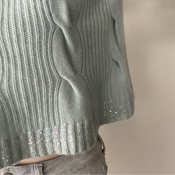 Lisli 100% Cashmere Turtleneck Knit Sweater Poncho Sequins Sky Blue Size Small - Picture 6 of 8